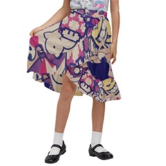 Retro Cartoon Titty Parody Kids  Ruffle Flared Wrap Midi Skirt by uniart180623