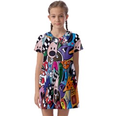 Cartoon Explosion Cartoon Characters Funny Kids  Asymmetric Collar Dress by uniart180623