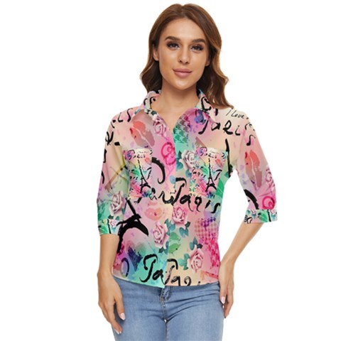 From Paris Abstract Art Pattern Women s Quarter Sleeve Pocket Shirt by uniart180623