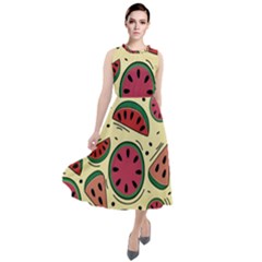 Watermelon Pattern Slices Fruit Round Neck Boho Dress by uniart180623