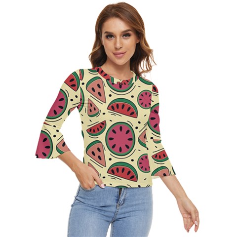 Watermelon Pattern Slices Fruit Bell Sleeve Top by uniart180623