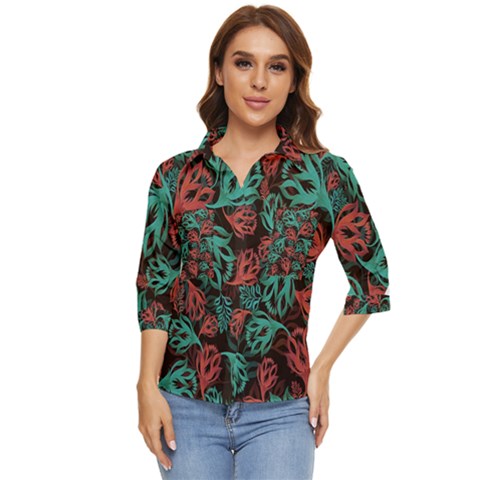 Flower Patterns Ornament Pattern Women s Quarter Sleeve Pocket Shirt by uniart180623