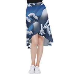 The Great Wave Off Kanagawa Frill Hi Low Chiffon Skirt by Grandong