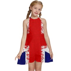 Union Jack London Flag Uk Kids  Halter Collar Waist Tie Chiffon Dress by Celenk