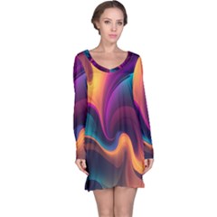 Abstract Colorful Waves Painting Long Sleeve Nightdress by Simbadda