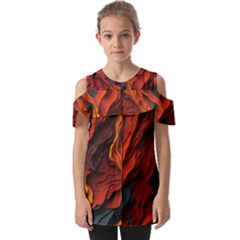 Abstract Colorful Waves Painting Art Fold Over Open Sleeve Top by Simbadda
