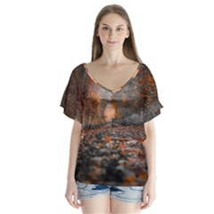 Breathe In Nature Background V-neck Flutter Sleeve Top by artworkshop