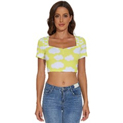 Cute Yellow White Clouds Short Sleeve Square Neckline Crop Top  by ConteMonfrey