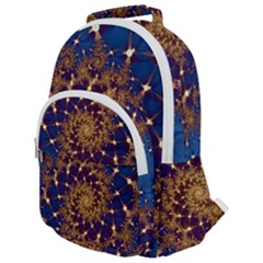 Fractal Spiral Art Pattern Blue Design Rounded Multi Pocket Backpack by Simbadda