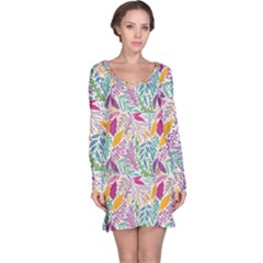 Leaves Colorful Leaves Seamless Design Leaf Long Sleeve Nightdress by Simbadda