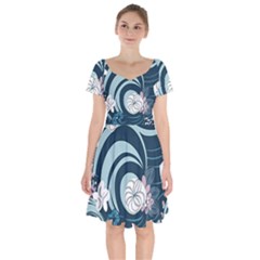 Flowers Pattern Floral Ocean Abstract Digital Art Short Sleeve Bardot Dress by Simbadda