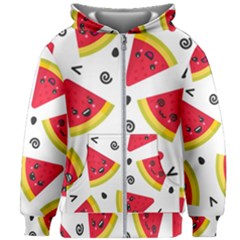 Cute Smiling Watermelon Seamless Pattern White Background Kids  Zipper Hoodie Without Drawstring by Simbadda