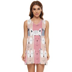 Cute Seamless Pattern With Cats Tiered Sleeveless Mini Dress by Simbadda