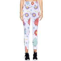 Easter Seamless Pattern With Cute Eggs Flowers Pocket Leggings  by Simbadda