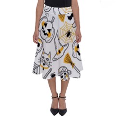 Funny Hand Drawn Halloween Pattern Perfect Length Midi Skirt by Simbadda