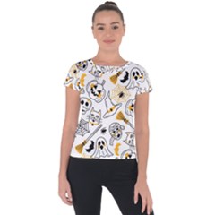 Funny Hand Drawn Halloween Pattern Short Sleeve Sports Top  by Simbadda