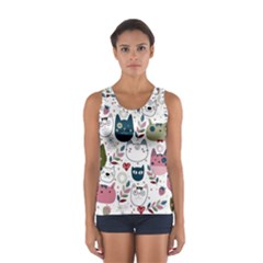 Pattern With Cute Cat Heads Sport Tank Top  by Simbadda