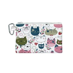 Pattern With Cute Cat Heads Canvas Cosmetic Bag (small) by Simbadda