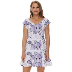 Cats Pattern Design Short Sleeve Tiered Mini Dress by Simbadda