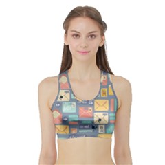 Pattern Postal Stationery Sports Bra With Border by Simbadda