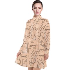 Cat Background Long Sleeve Chiffon Shirt Dress by Simbadda