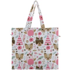 Pink Animals Pattern Canvas Travel Bag by Simbadda