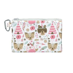 Pink Animals Pattern Canvas Cosmetic Bag (medium) by Simbadda