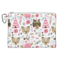 Pink Animals Pattern Canvas Cosmetic Bag (xl) by Simbadda