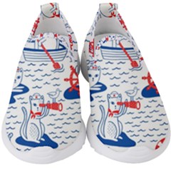 Nautical Cats Seamless Pattern Kids  Slip On Sneakers by Simbadda