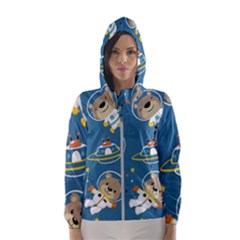 Seamless-pattern-funny-astronaut-outer-space-transportation Women s Hooded Windbreaker by Simbadda