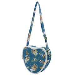 Seamless-pattern-funny-astronaut-outer-space-transportation Heart Shoulder Bag by Simbadda