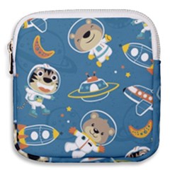 Seamless-pattern-funny-astronaut-outer-space-transportation Mini Square Pouch by Simbadda