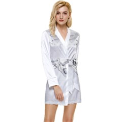 (2)dx Hoodie  Long Sleeve Satin Robe by Alldesigners