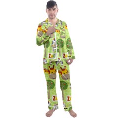 Funny Animals Cartoon Men s Long Sleeve Satin Pajamas Set by Simbadda