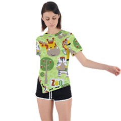 Funny Animals Cartoon Asymmetrical Short Sleeve Sports Tee by Simbadda