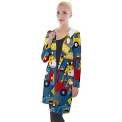 Seamless Pattern Vehicles Cartoon With Funny Drivers Hooded Pocket Cardigan by Simbadda