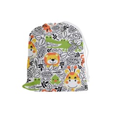 Seamless Pattern With Wildlife Cartoon Drawstring Pouch (large) by Simbadda