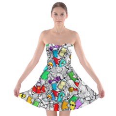 Graffiti Characters Seamless Pattern Strapless Bra Top Dress by Simbadda