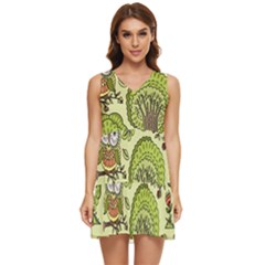 Seamless Pattern With Trees Owls Tiered Sleeveless Mini Dress by Simbadda