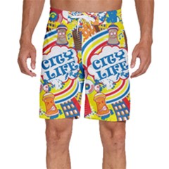 Colorful City Life Horizontal Seamless Pattern Urban City Men s Beach Shorts by Simbadda