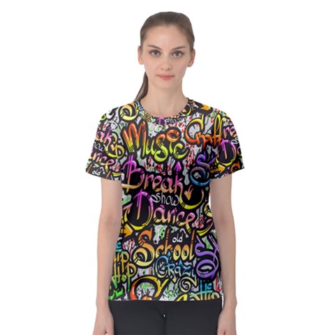 Graffiti Word Seamless Pattern Women s Sport Mesh Tee by Simbadda