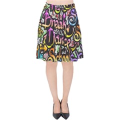 Graffiti Word Seamless Pattern Velvet High Waist Skirt by Simbadda