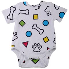 Dog Paw Seamless Pattern Foot Print Bone Baby Short Sleeve Bodysuit by Simbadda