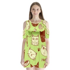 Cute-hand-drawn-cat-seamless-pattern Shoulder Cutout Velvet One Piece by Simbadda