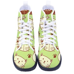 Cute-hand-drawn-cat-seamless-pattern Women s High-top Canvas Sneakers