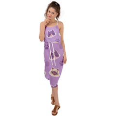 Cute-colorful-cat-kitten-with-paw-yarn-ball-seamless-pattern Waist Tie Cover Up Chiffon Dress by Simbadda