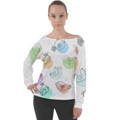 Cartoon-bird-cute-doodle-bird Off Shoulder Long Sleeve Velour Top by Simbadda