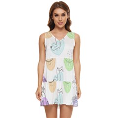 Cartoon-bird-cute-doodle-bird Tiered Sleeveless Mini Dress by Simbadda