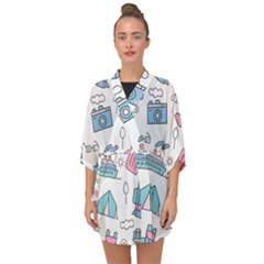 Transportation Seamless Pattern Half Sleeve Chiffon Kimono by Simbadda