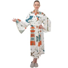 Nautical-elements-pattern-background Maxi Velvet Kimono by Simbadda